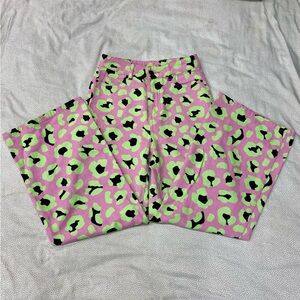 Women’s neon leopard print wide leg jeans 24-25” waist petite